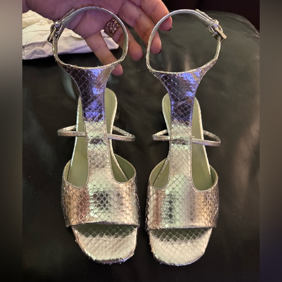 Prada Metallic Silver Strappy Sandals - Picture 1 of 8